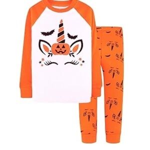 Daughter Queen Girls Unicorn Pajamas Halloween Orange White NWT